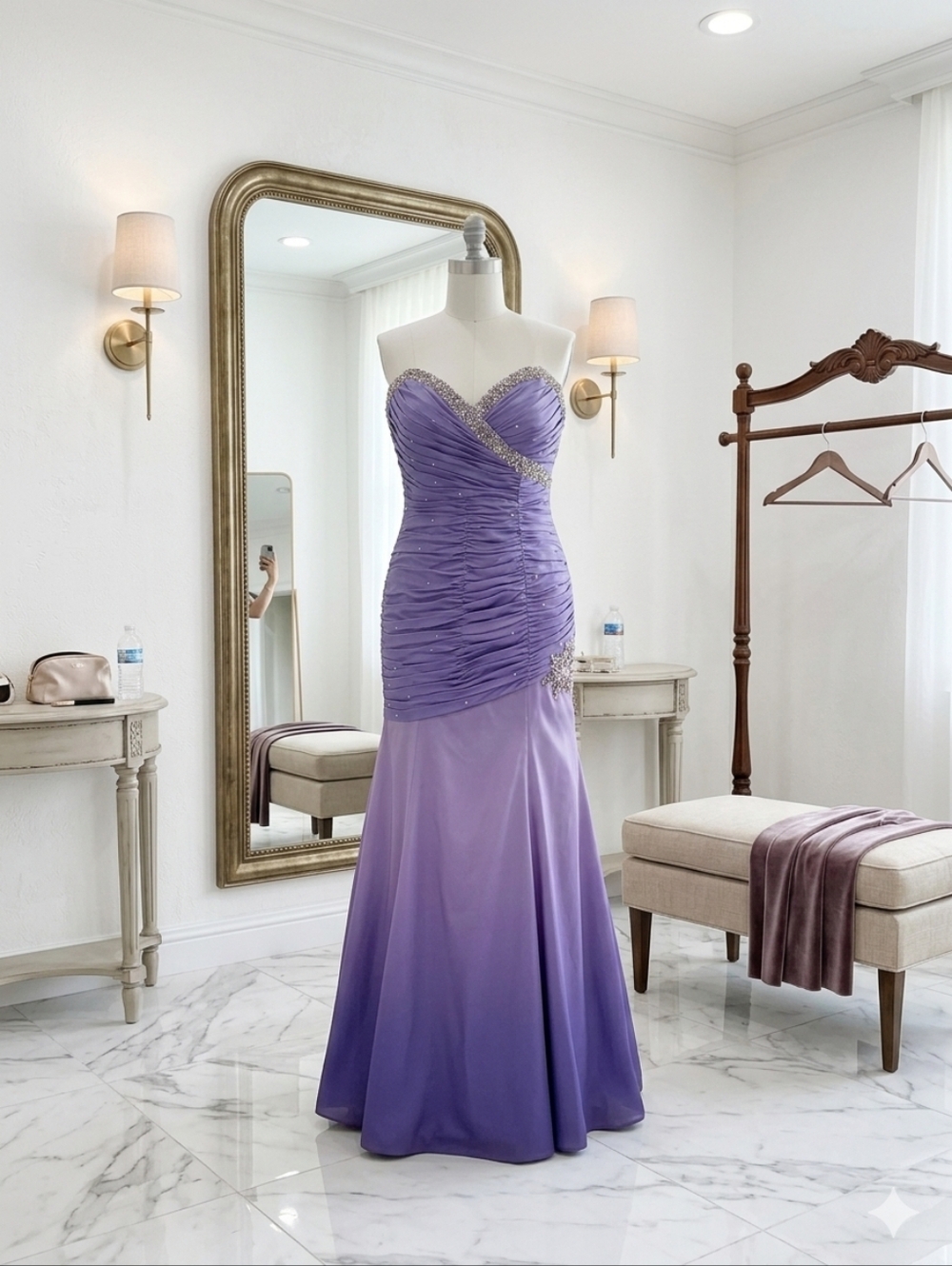 New MoriLee Purple Ruched Strapless Gown SIZE 5/6